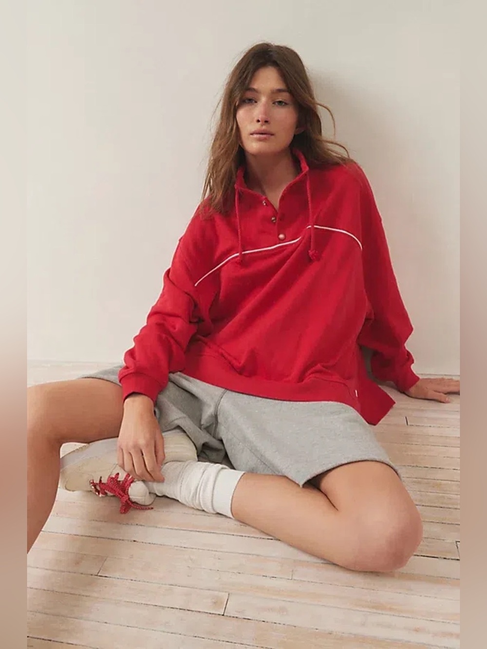 Out From Under Urban Outfitters Red Snap Neck Oversized Sweatshirt Large